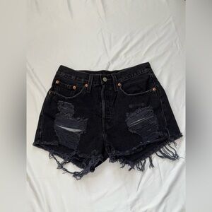 Levi’s 501 High-Rise Distressed Black Denim Shorts W27